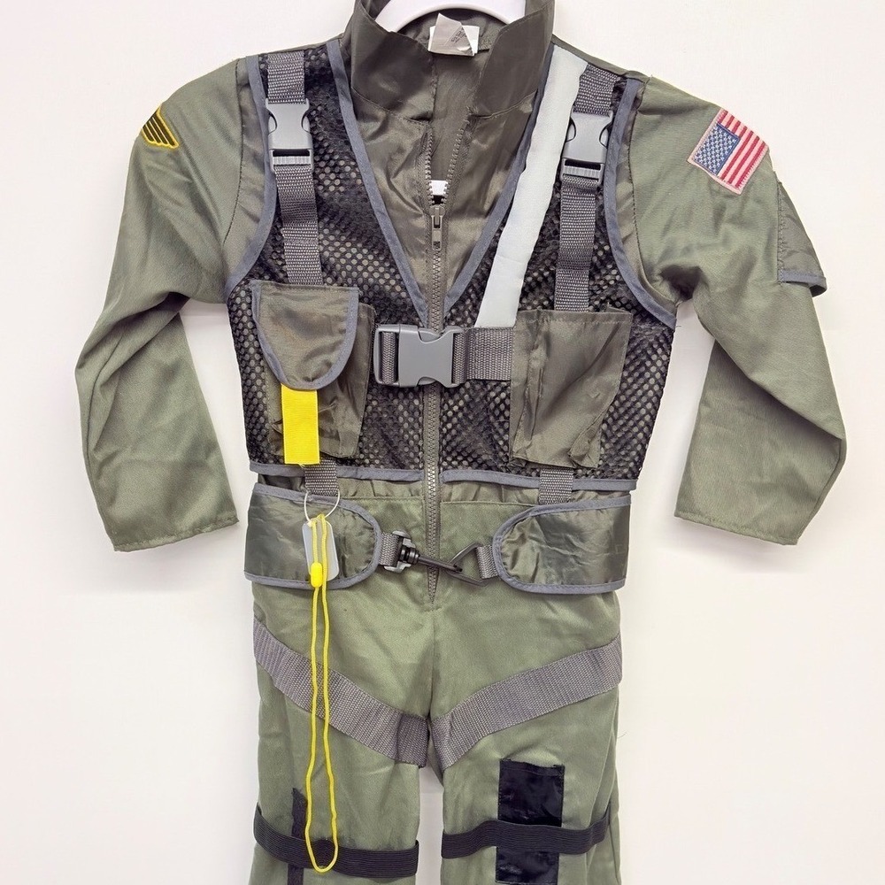 Air Force Pilot Halloween Costume Flight Suit Jumpsuit Child 5-6 Green American